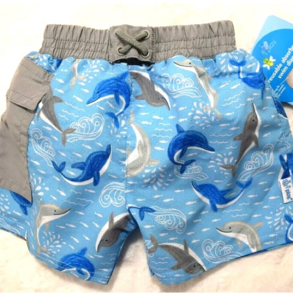 NEW i play Baby Boy Swimsuit  UPF 50  Built-in Reusable Absorbent Diaper 6 M,NWT